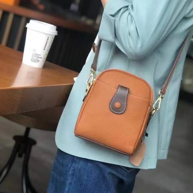 

Double Zipper GENUINE LEATHER Purses and Handbags Luxury Designer Crossbody Bags for Women Mobile Phone