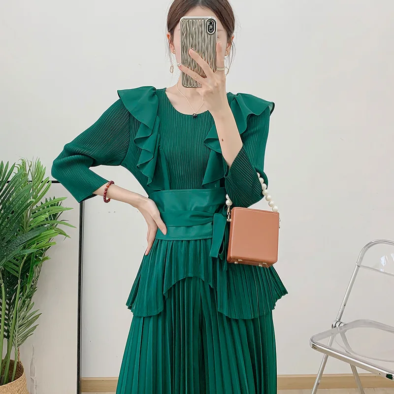 Женский комплект из двух предметов ANLAN элегантный Яркий топ с оборками на поясе и