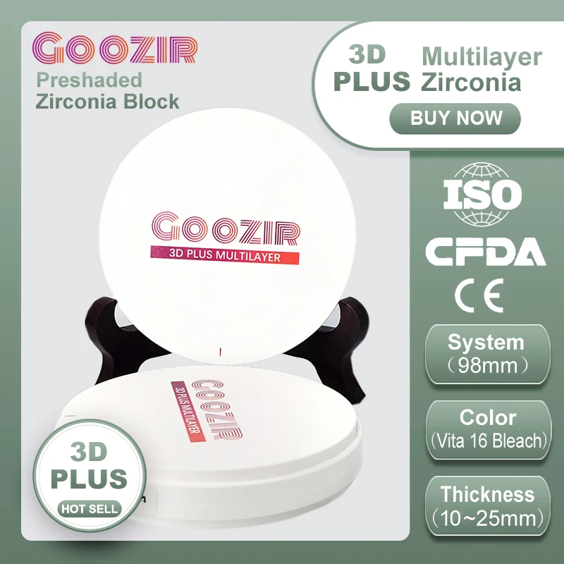 Goozir 3d Multilayer Zirconia Block Preshaded Zirconium Discs 98 16mm A3.5 A3 Dental Zirconia Block Ceramic Disc For Lab