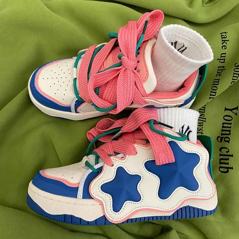 

Женские дышащие кроссовки со звездами, синие повседневные кроссовки на платформе и толстом каблуке для бега, Y2K, дизайнерская обувь для весны