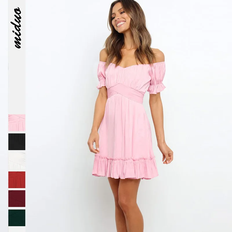 

Летнее платье с коротким рукавом и оборками, с квадратным вырезом и веревочной юбкой, 2022