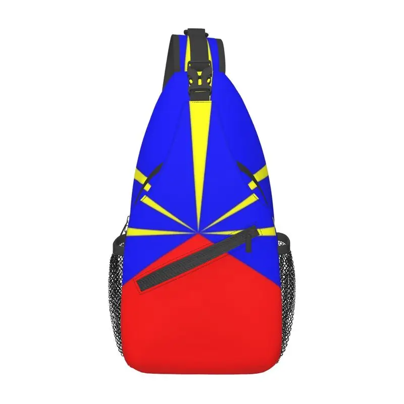 

974 Reunion Island Flag Sling Crossbody Backpack Men Custom Reunionese Proud Chest Shoulder Bag for Cycling Camping Daypack