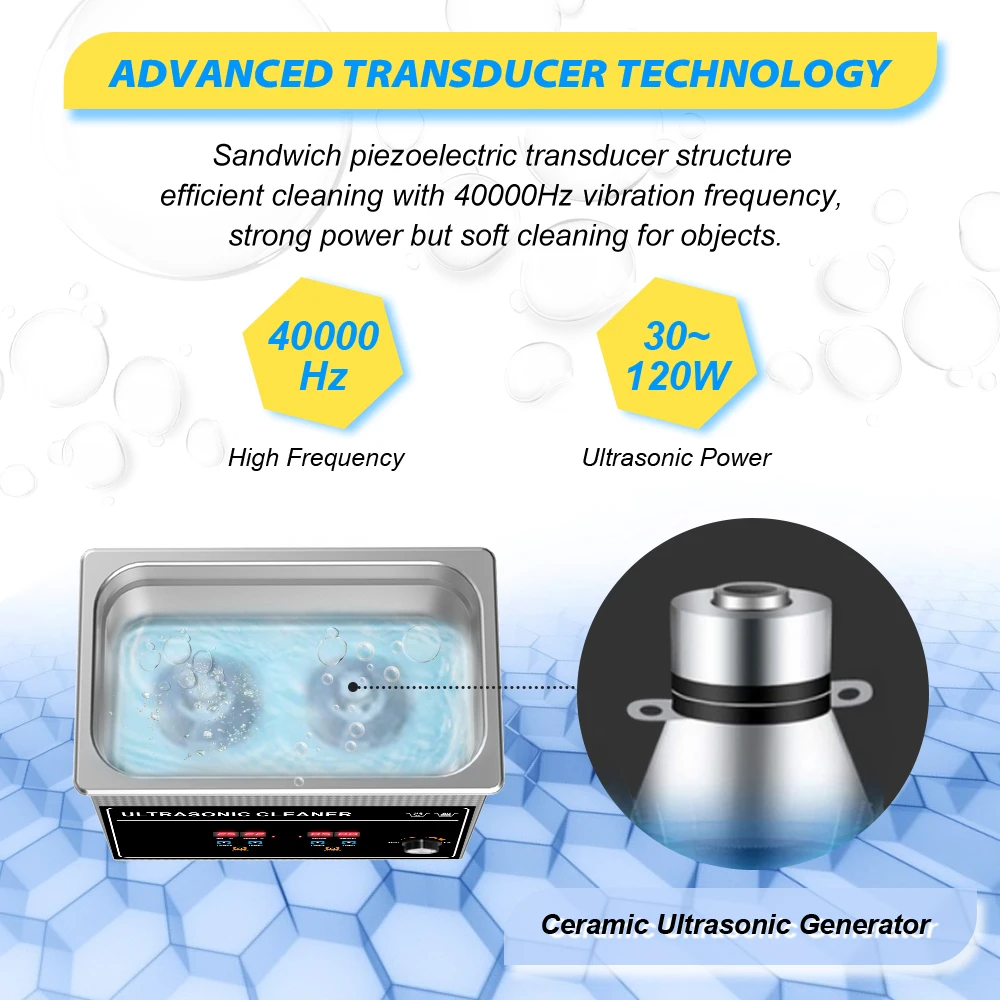 Ультразвуковая ванна для чистки 3,2 л 30-120 Вт с регулируемой мощностью, функцией дегазации, полукруглым нагревателем, таймером и ультразвуковыми приборами для дома.