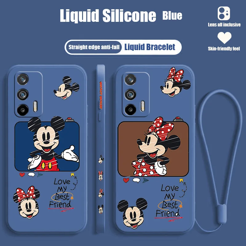 

Disney Mickey Mouse For Realme Narzo 50A 50i 30 10 V23 Q5i Q5 GT2 GT Neo 3T C21Y XT X2 Pro Liquid Left Rope Funda Cover