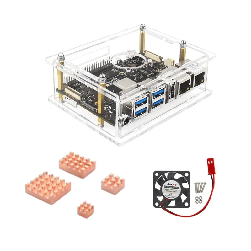 

T8WC Acrylic with Cooling Fan and Heat Sink for VisionFive2 RISC-V Heat Dissipation Enclosure Clear MotherboardCover