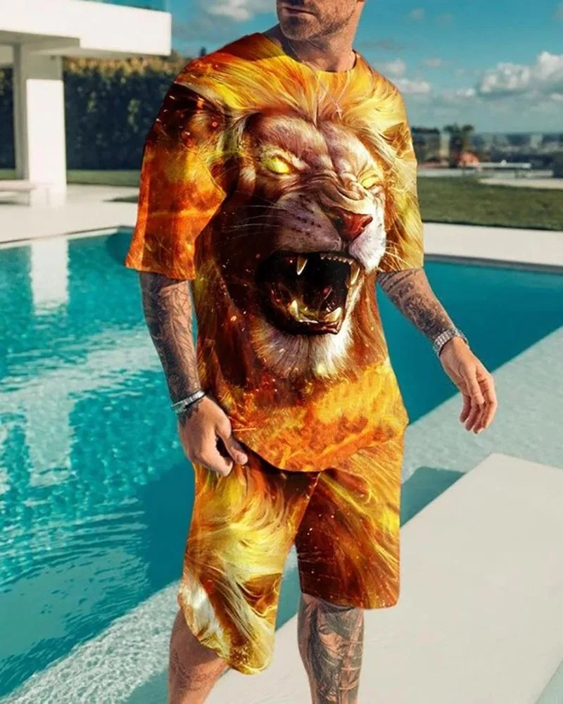 Мужская футболка с 3D-принтом The Lion King комплект шортами модный индивидуальный