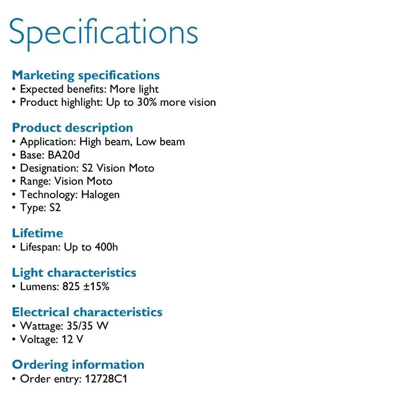 Philips Vision S2 12 В 35/35 Вт BA20d +30% яркий двигатель оригинальный свет мотоциклетная