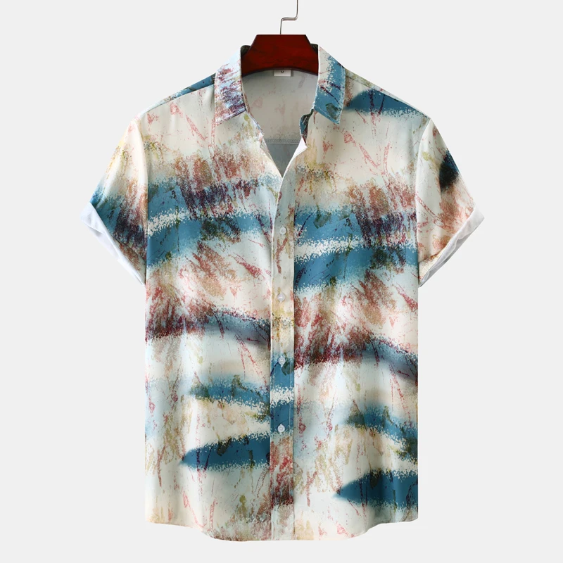 

Funky Casual Mens Hawaiian Shirt Brand Summer Fashion Splash Ink Print Aloha Shirt Casual Beach Party Holiday Clothing Chemise