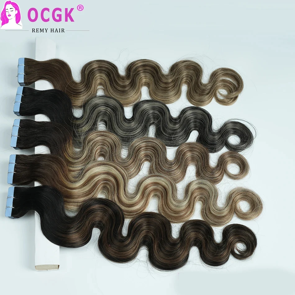 

Body Wave Human Hair Tape In Ombre Balayage Highlight Color 100% Real Remy Hair Seamless Skin Weft For Women 2.5G/Pc 12-26Inch