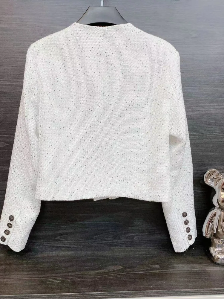 em UCXQ Elegancki blezer Płaszcz Koreański Styl O Szyja Dwurzędowa Moda Wszystko Dopasowane Krótkie Kurtki Kobiety 2024 Nowa Wiosna Jesień