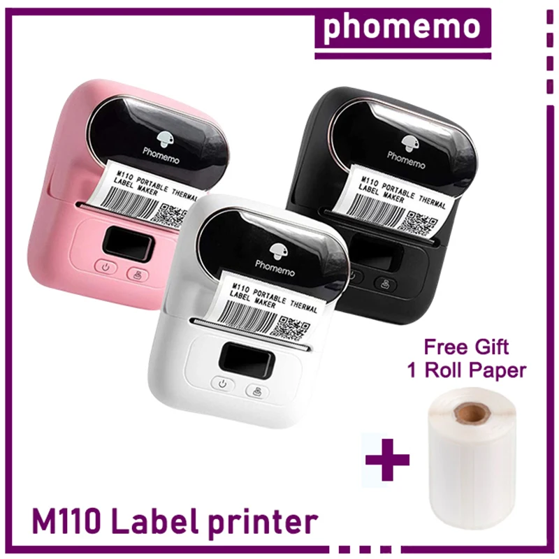 Mini Portable Printer Phomemo M110 Bluetooth-Compatible Business Barcode Price Tag Cable Wireless Sticker Thermal Label Printer