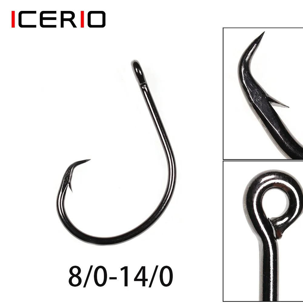 

ICERIO Saltwater 3X Strong Wire Circle Hook Shark Fishing Hooks Monster Black Nickel Fishhooks For Saltwater Fishing 8/0-14/0