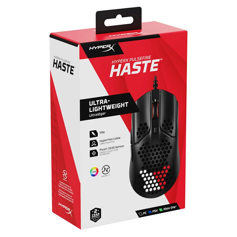 

Kingston HyperX Pulsefire Haste Gaming Mouse RGB 16000 DPI USB Wire Computer Mouse Pixart 3335 sensor for PC, PS4 and Xbox One