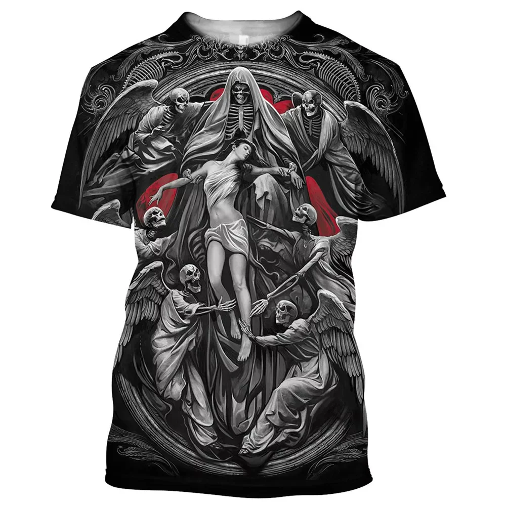 

2022NEW Skull Angel And Demon 3D Printed All Over Men's T-shirts Summer Fashion Harajuku Short Sleeve Shirts Unisex Tops Tee