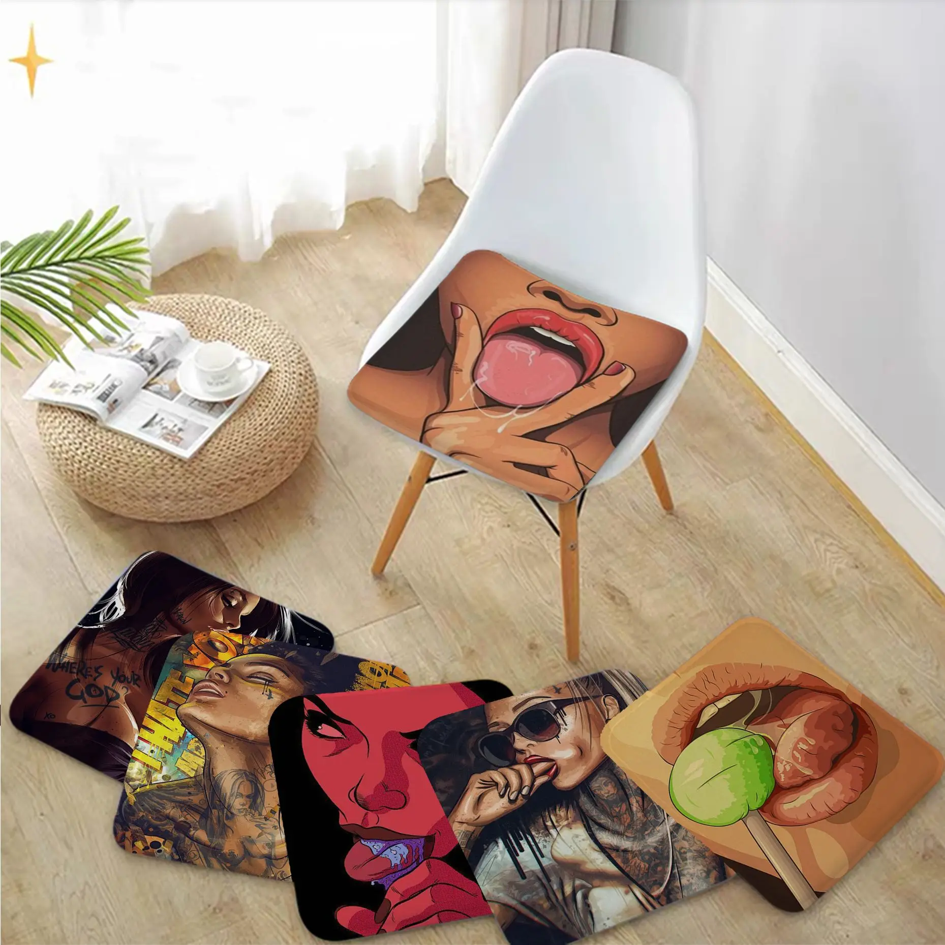 

Sexy Lady Red Lips Girl Square Plush Cushion Home Back Cushion Soft Comfortable 50x50cm Seat Mat