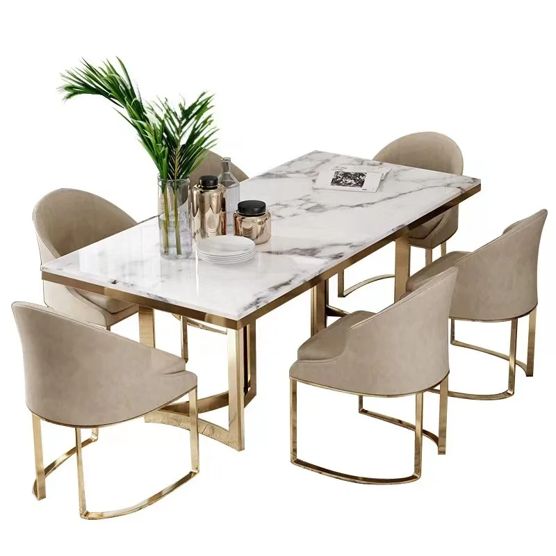 

Light luxury marble dining table and chair combination simple modern Nordic home Hong Kong-style rectangular smal