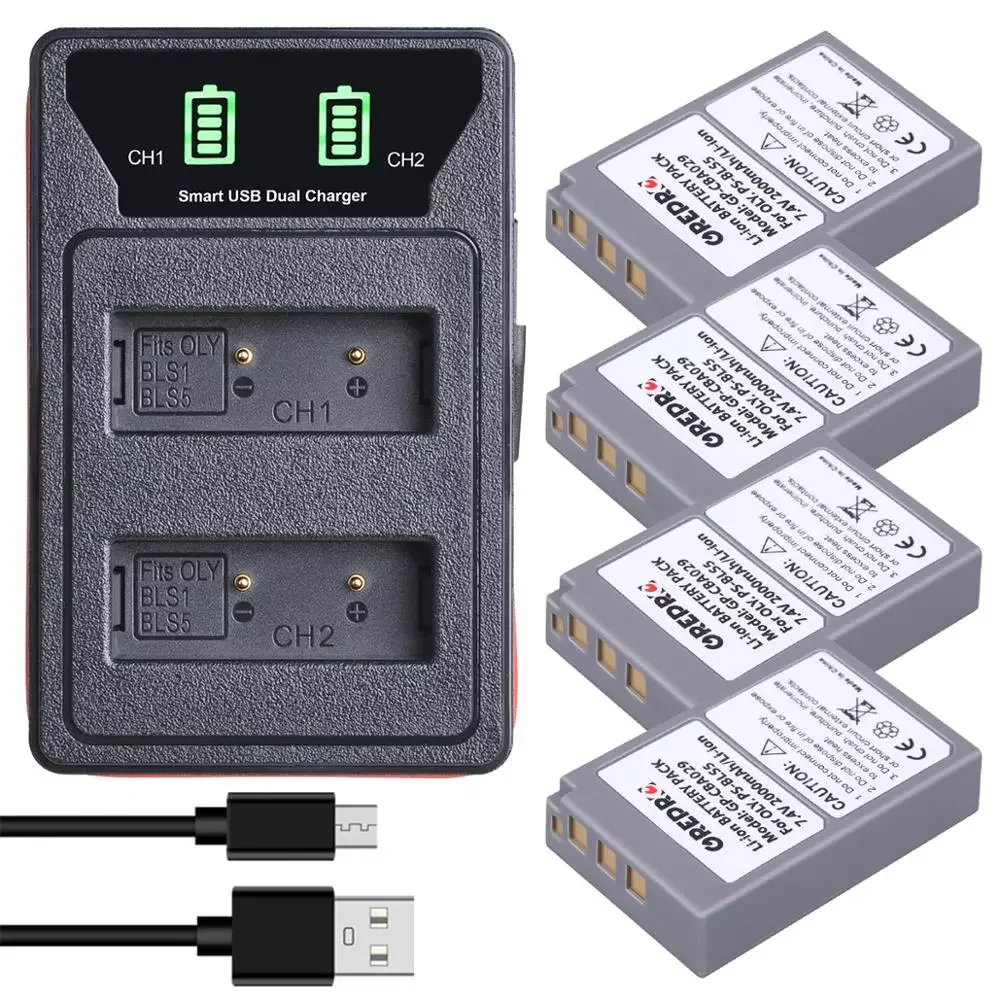 

4Pcs PS-BLS5 BLS50 Battery with PS BLS5 Charger for Olympus PEN BLS-50, E-PL2, E-PL5, E-PL6, E-PL7, E-PM2, OM-D, E-M10 II