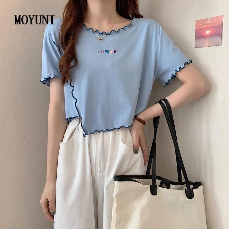 

Summer Solid Kawaii Casual Blouse Shirt for Women Korean Design High Waist Sweet Blouse Tops Short Sleeve Fashion Blouse 2021