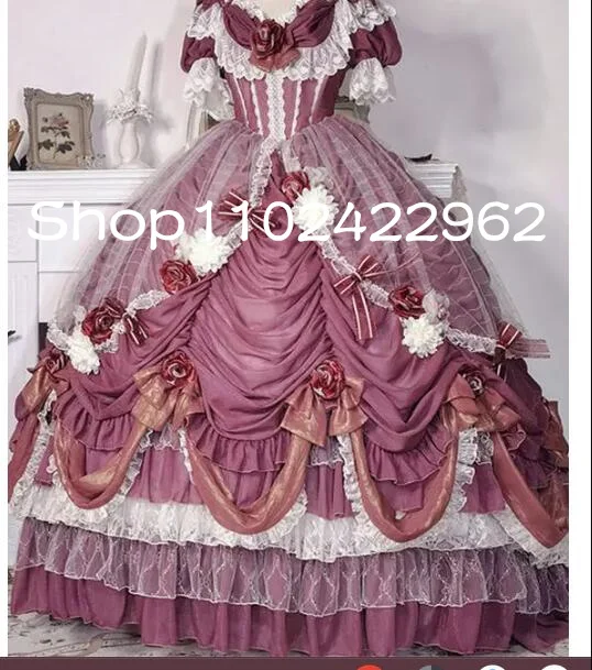 

Tailored pale Pink lolit prom dresses Duchess Queen Marie Antoinette Period Masquerade Theatre Civil War evening Gown Dress