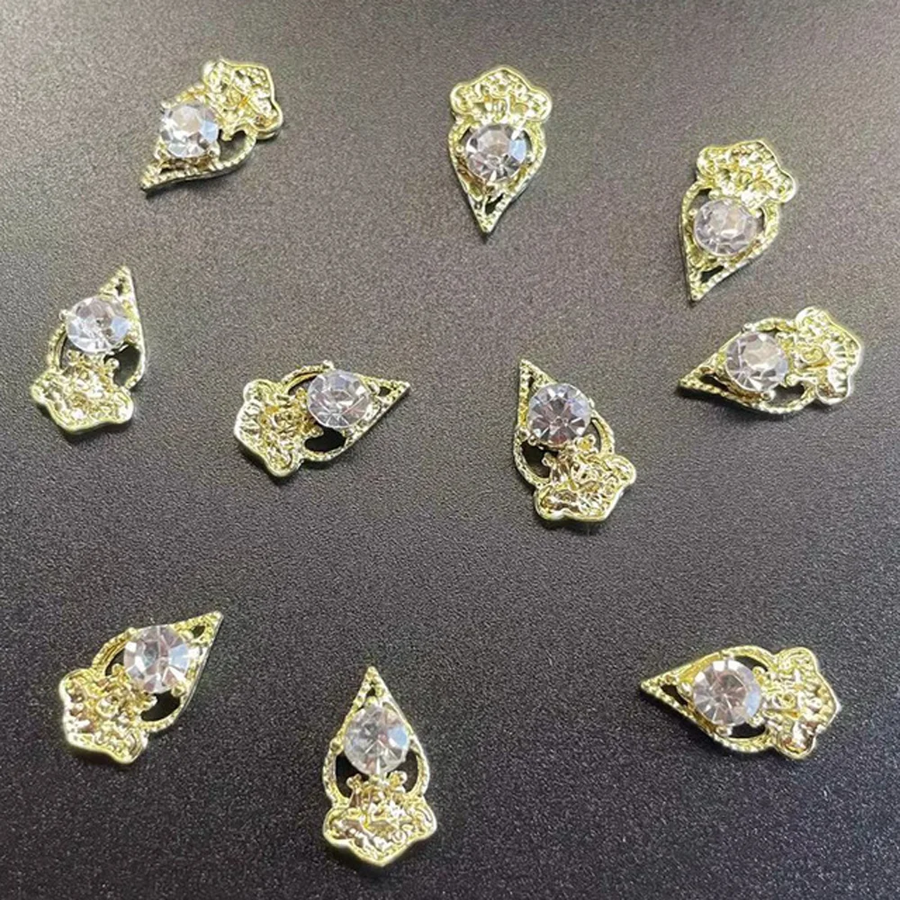

10pcs Court Style Nail Art Charm 3D Gold Luxury Alloy Nail Jewelry With Dimonds Ornament for Noble Ladies Manicure Accessories