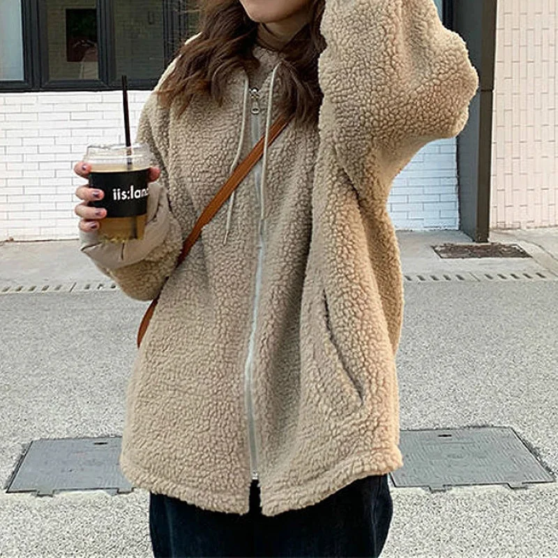 Autumn Winter Thicker Soft Woolen Parkas Women Fashion Hooded Double-side Popular Female Clothing Long Sleeve Tops Woman Outwear