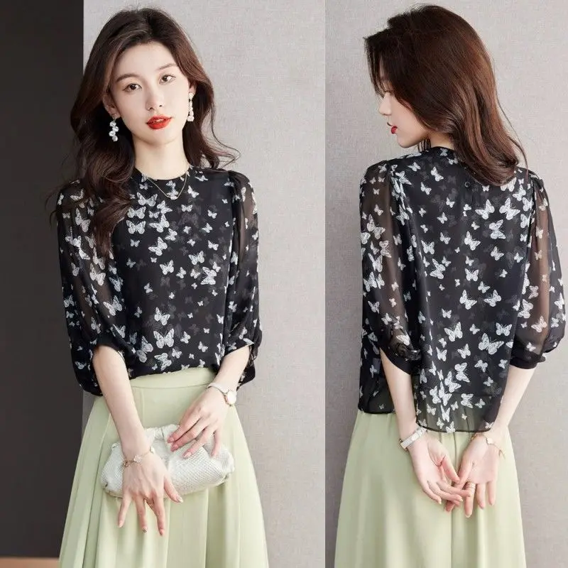 Модная легкая шифоновая рубашка в западном стиле женская маленькая возрастная