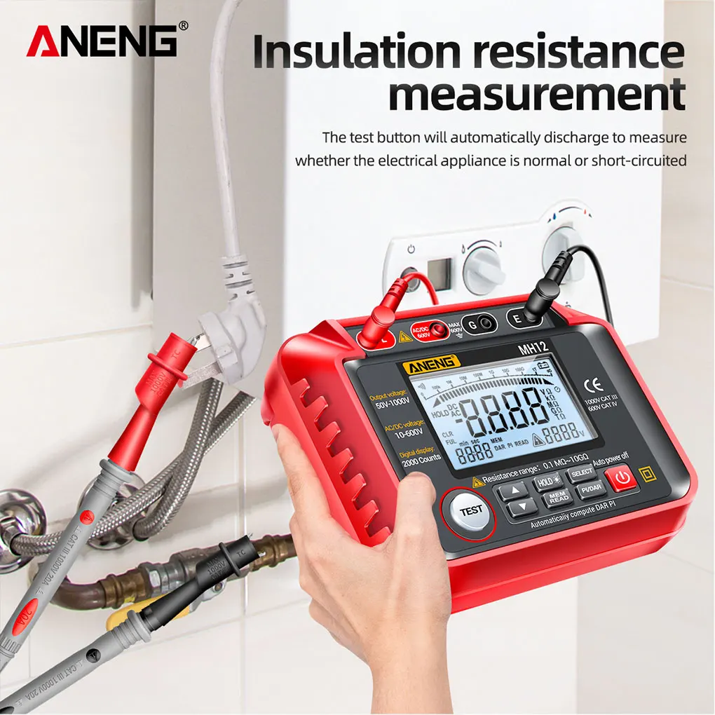 

ANENG Digital Display Adjustable Megohmmeter Insulation Earth Ground Resistance Meter Data Hold Tester Plastic