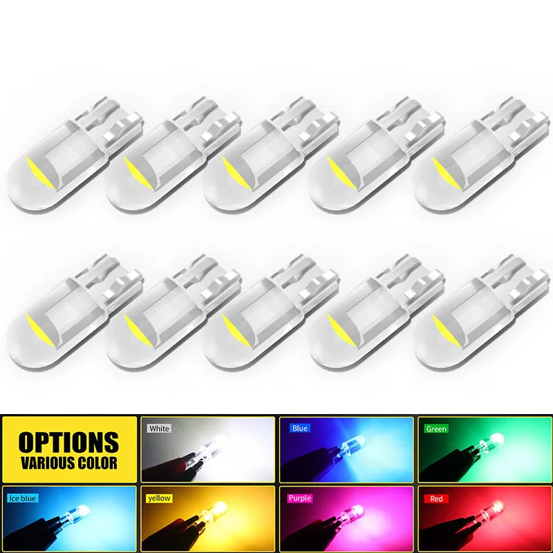 

10PCS T10 Led W5W Car Light COB Glass 6000K White Auto Automobiles License Plate Lamp Dome Light Reading DRL Bulb Style 12V 1