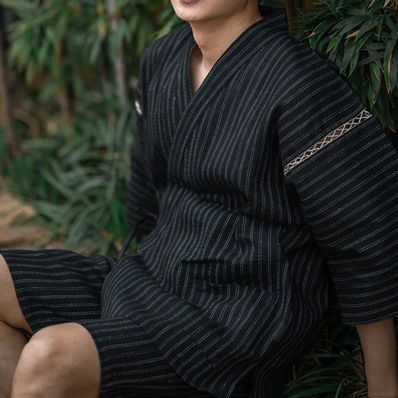 Men's Sleepwear Summer Woven Cotton Short Sleeves Kimono Pajamas Set