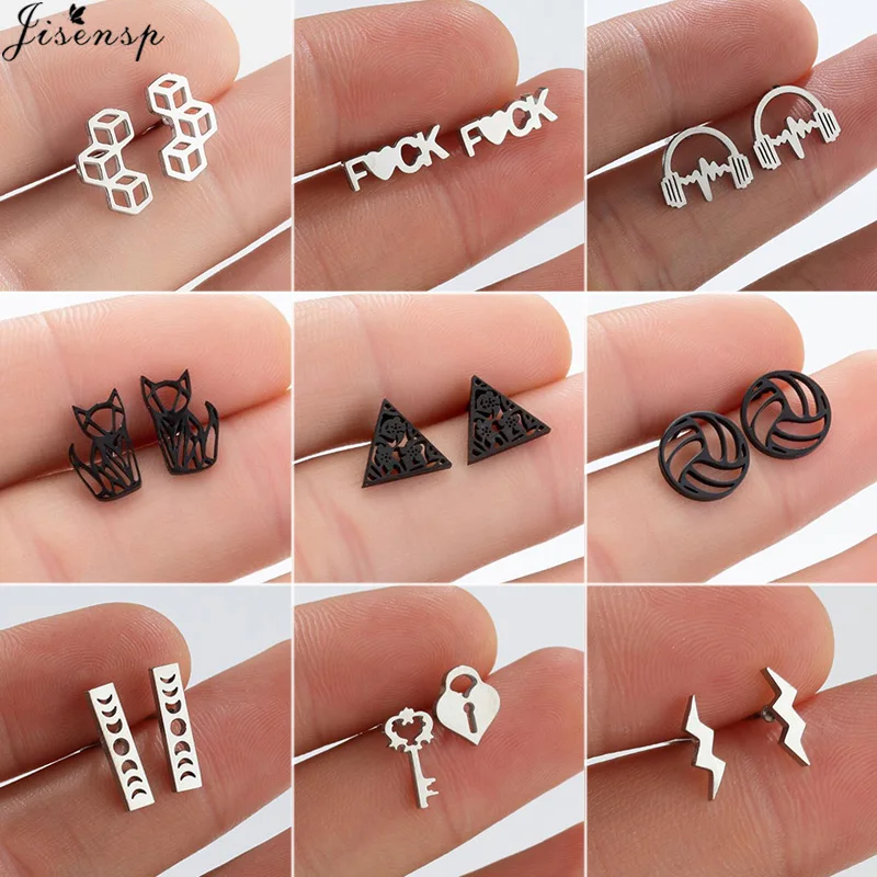 

Серьги из нержавеющей стали 2022 геометрической формы для женщин и мужчин, серьги в стиле панк с черной Луной и буквами, серьги-гвоздики для пи...