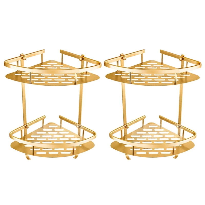 

2X Bathroom Gold Shelf Shower Wall Mounted Corner Basket Shampoo Storage Wall Bathroom Shelf