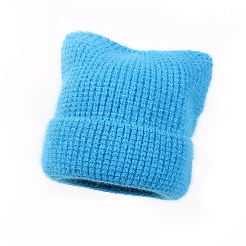 Женская Зимняя Вязаная Шапка-бини из ангоры осенняя теплая однотонная мягкая