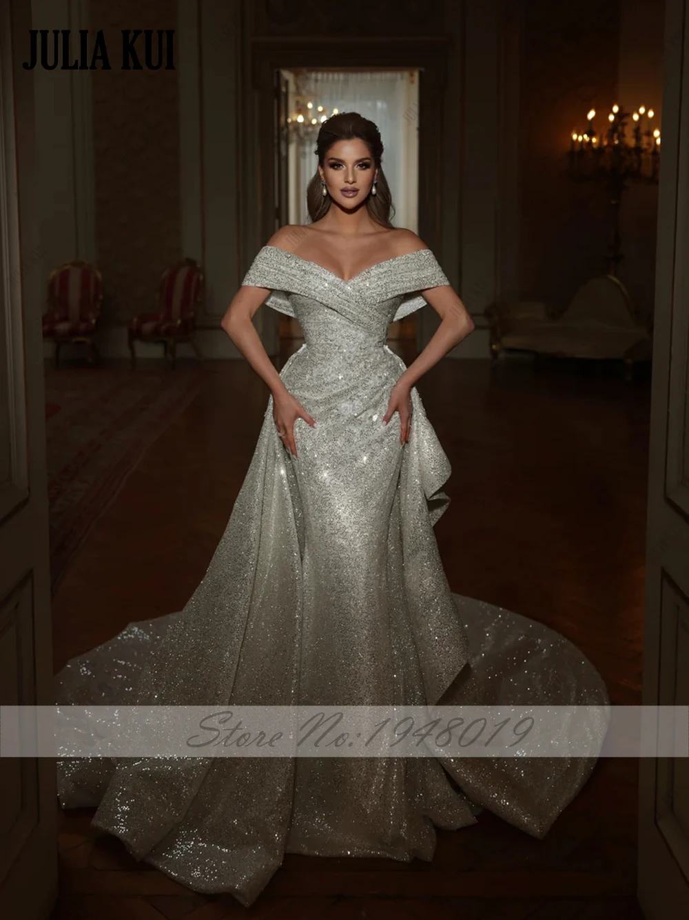 Julia Kui выполненное на заказ блестящее кружевное свадебное платье русалки со