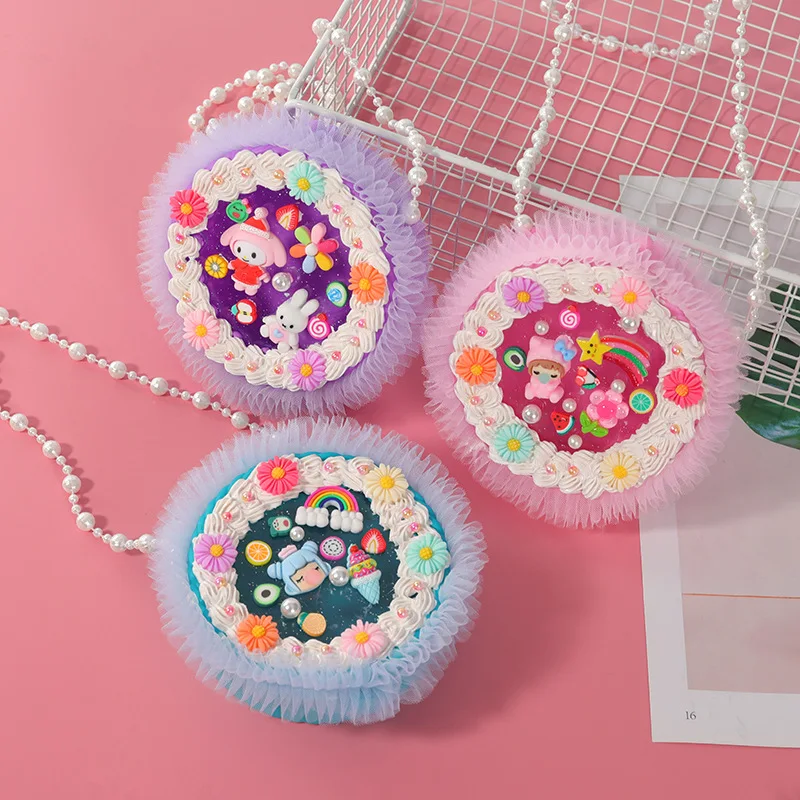 Handmade Material Pack Cream Gel DIY Satchel Girl Pearl Shoulder Bag Handicraft Accessories Crossbody Bag Children's Day Gifts