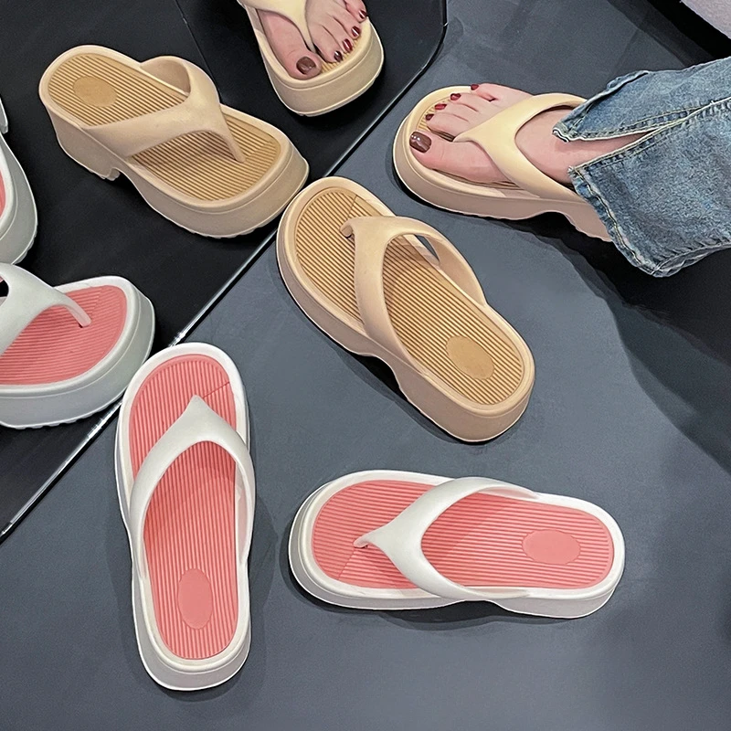 Женские тапочки на толстой подошве 7 5 см цвета в ассортименте