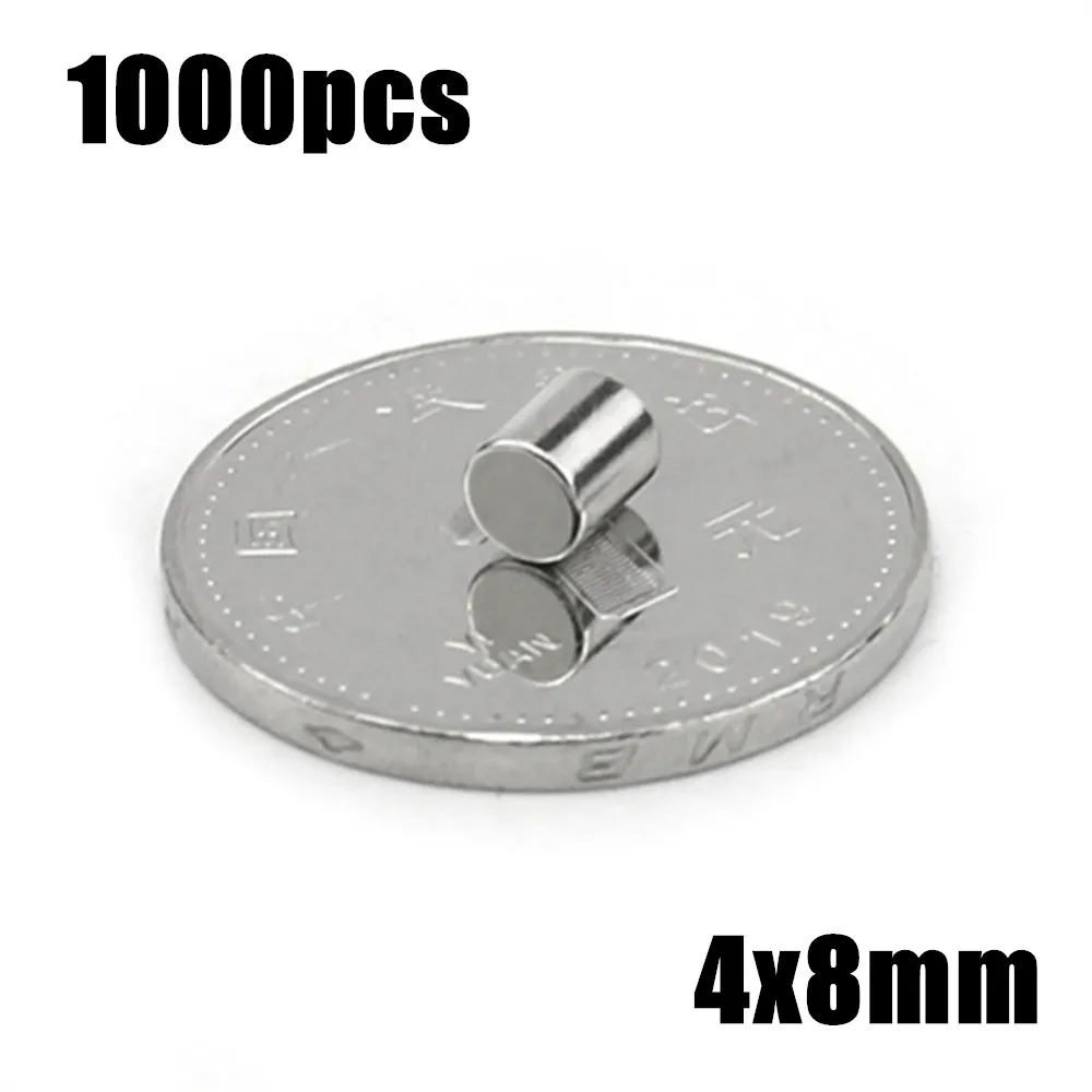 

1000pcs 4x8mm Super Powerful Strong Bulk Small Round NdFeB Neodymium Disc Magnets Dia 4mm x 8mm N35 Rare Earth NdFeB Magnet