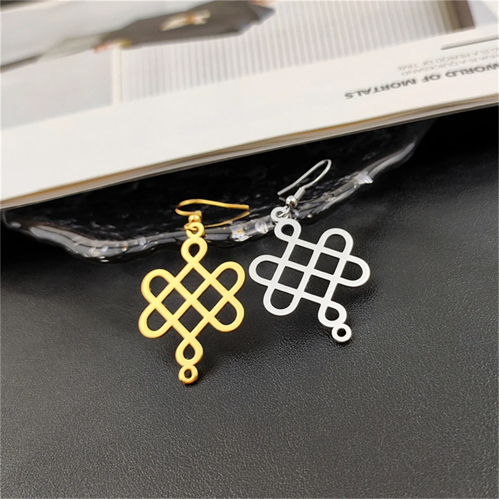 

Chinese knot Hanging Earring For Womens Dangle Earrings Stainless Steel Jewelry Personality Fashion Charm Jewelrys Fine Gift