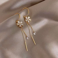 summer flowers long drop earrings rhinestones fashion dangle earrings for women jewelry 2022 korean trend simple accessories
