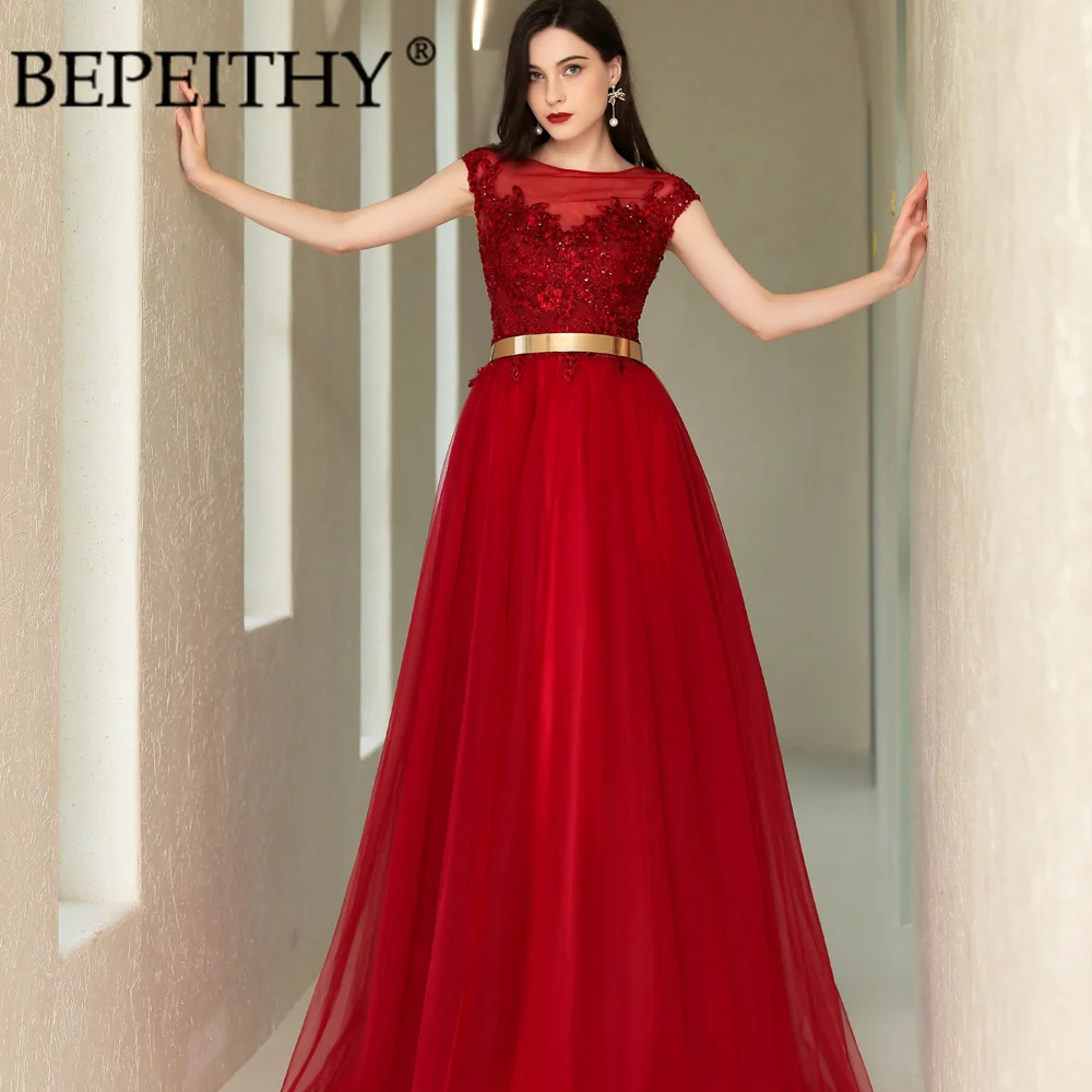 

BEPEITHY Vestido De Festa New Arrival Wind Red Sleeveless Exquisite Applique Beading LongProm Party Gowns Custom Made 2022