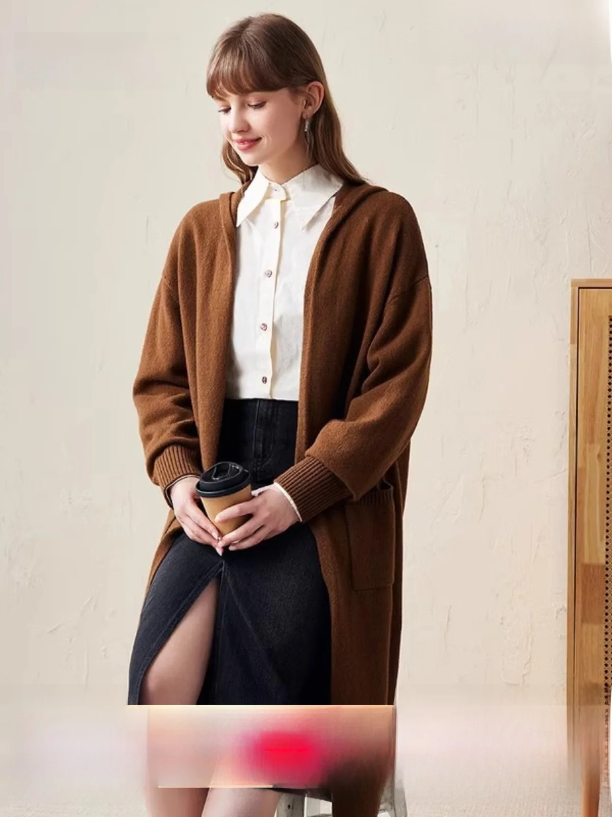 Comonboka 2024 Autumn and Winter New Fleece Cardigan Outerwear Women Loose Thickened Mid-Length Bottoming Knitted Top