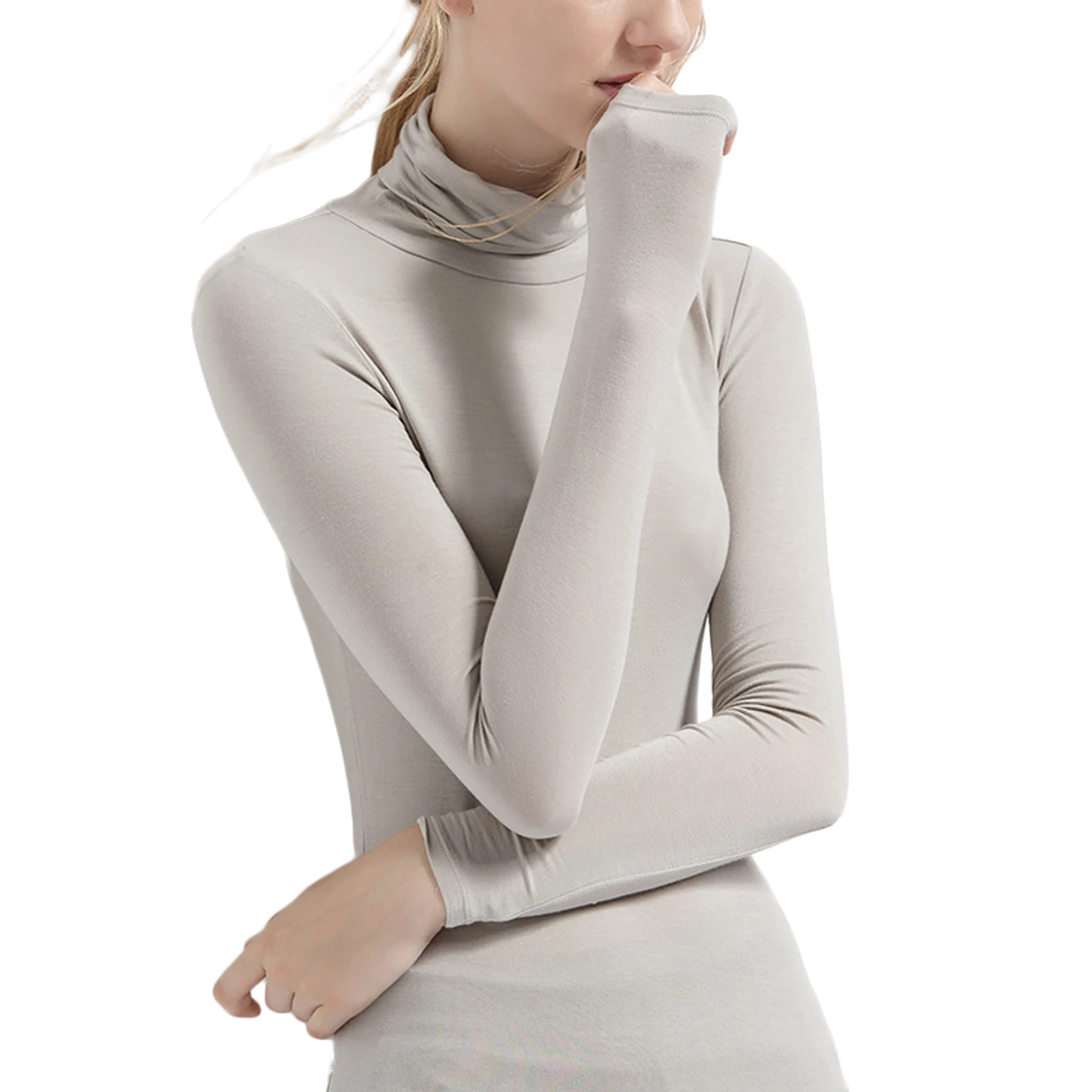 

Women's Solid Base Pullover Long Sleeve Modal Turtleneck Tops Soft Stretchy Slim Fitted Base Layer Tees Spring Clothes