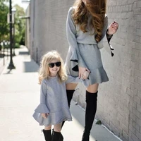 autumn elegant mother daughter dresses women girls long flare sleeve mini dress mommy and me family matching outfits