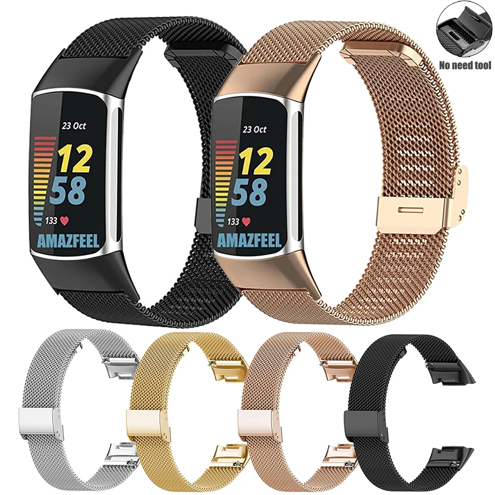 Essidi New Premium Milanese Bracelet Band For Fitbit Charge 5 4 3 2 Stainless Steel Watch Strap Loop For Fibit Charge 3 se Clasp