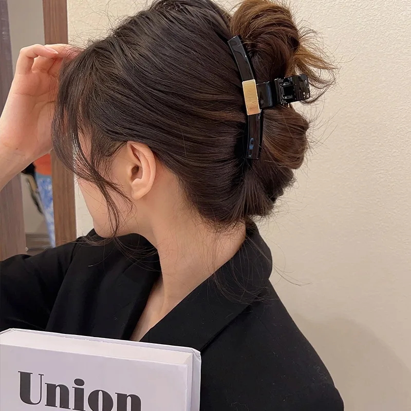 

Женская заколка для волос, крупная прямоугольная заколка для волос, черного и золотого цвета, Y2k, лето 2023