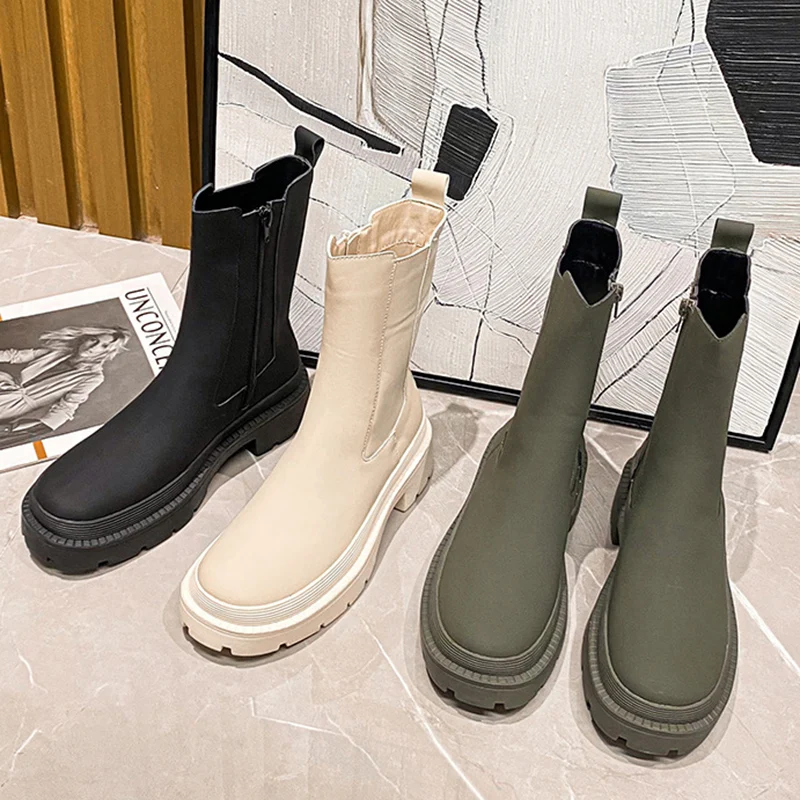 

New Shoes 2022 Elegant Women Ankle Boots Fashion Female Round Toe Shoes Casual Outdoor Zippers Ladies Dress Chelsea Boots