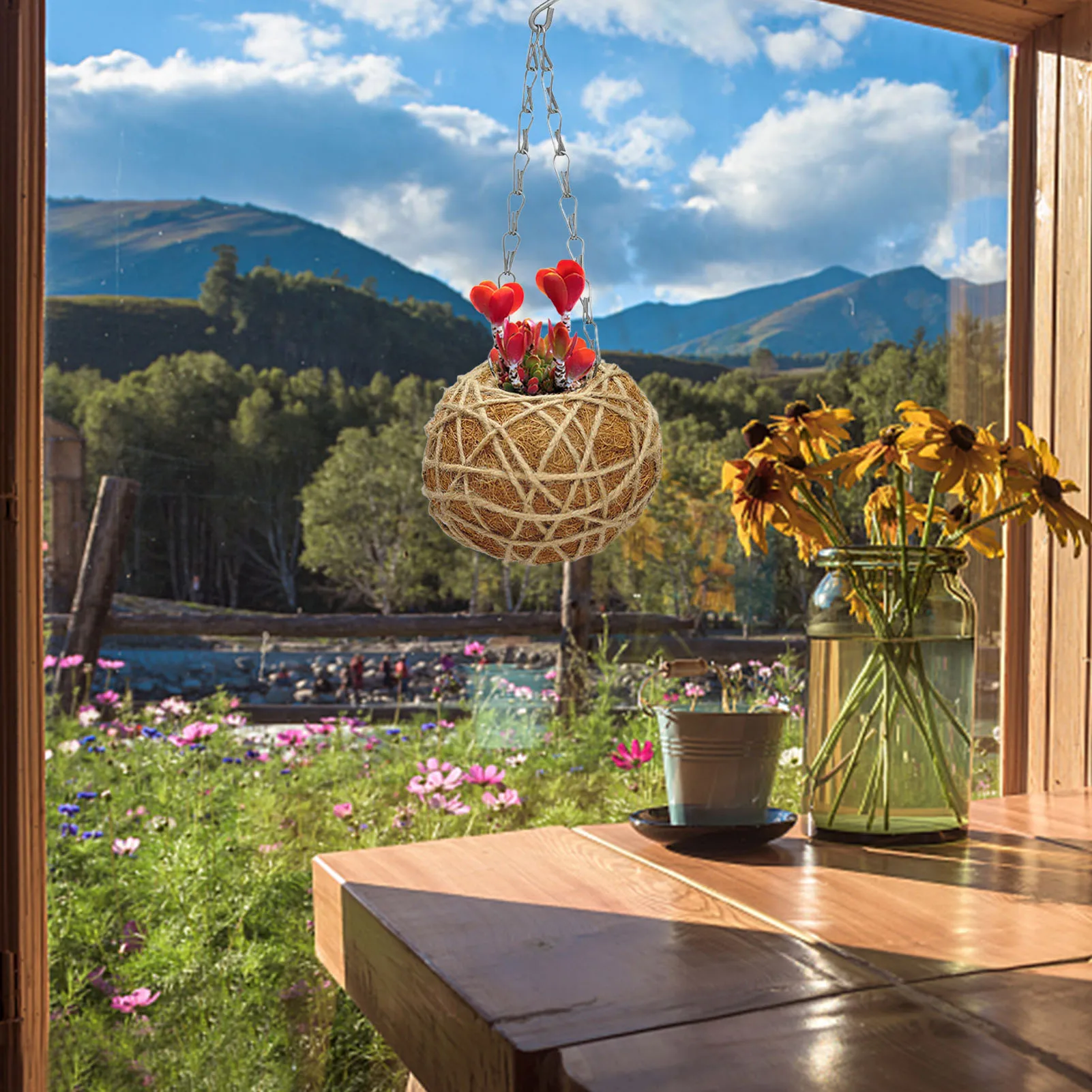 

Hanging Baskets For Plants Hanging Flower Pots With Coconut Liner Metal Chain Rust-proof And Safe Quick Assemble For Outdoor