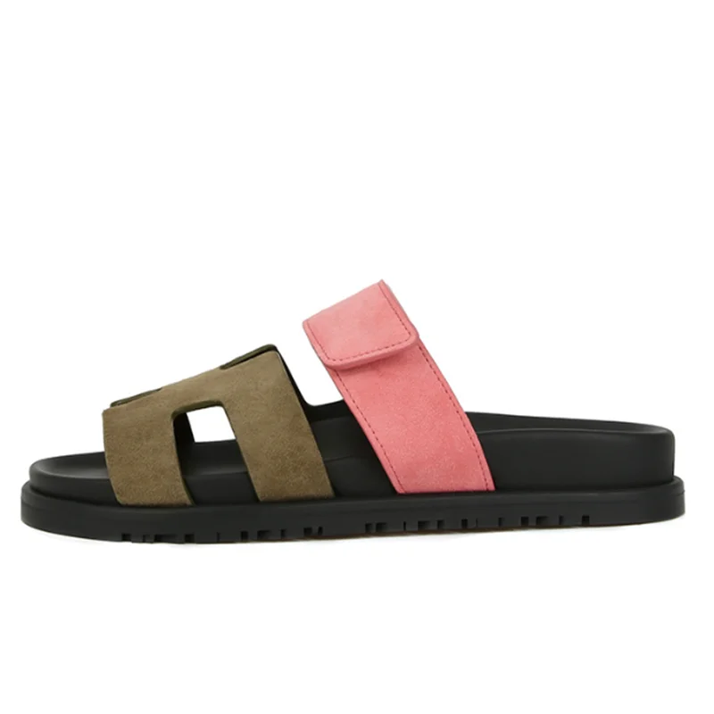 Wearing Korean Fashionable Open-Toed Flat Slippers For Women Casual Thick Sole Beach Shoes Flip Flops Home Slides New Design 43