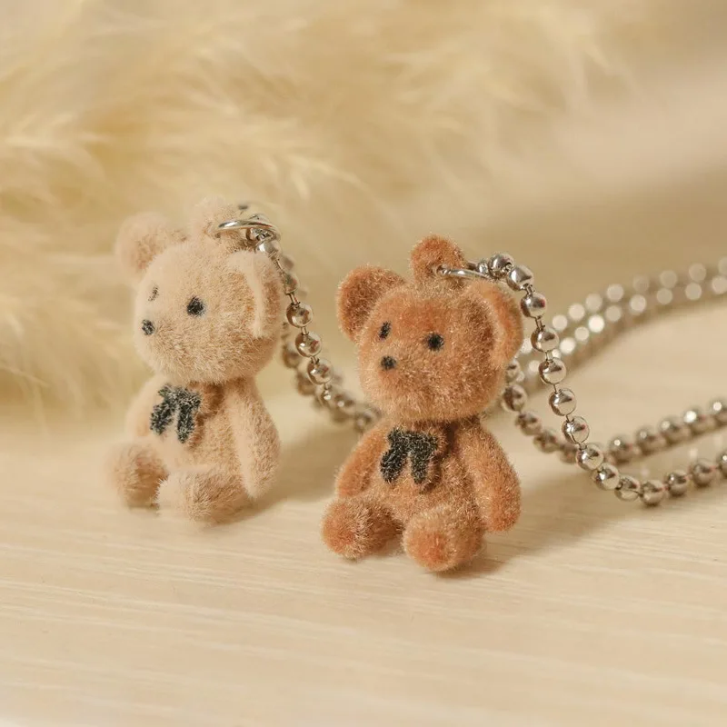 

Flocking Necklace Bear Pendant Necklaces Women Girls Lovely Animal Charms Pendants Sweater Chain Alloy Necklace Jewelry Gift