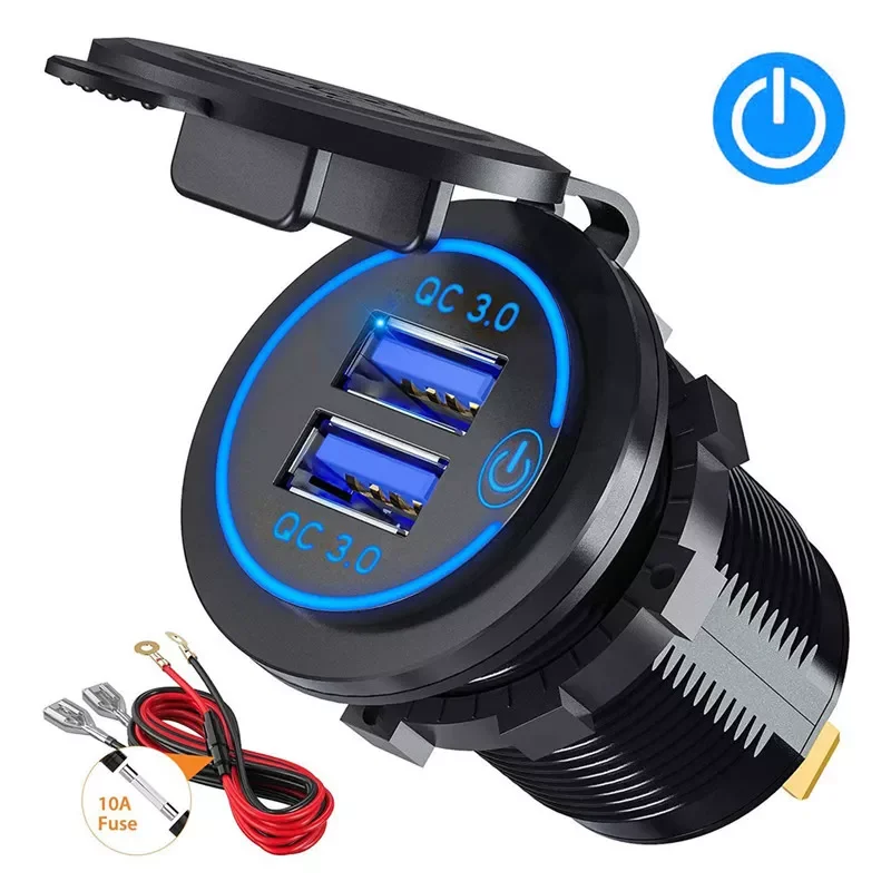 

TKEY QC 3.0 Touch Switch Car Dual USB Charger Socket Waterproof Universal Mobile Phone Truck Charging Tablet Charge For iphone