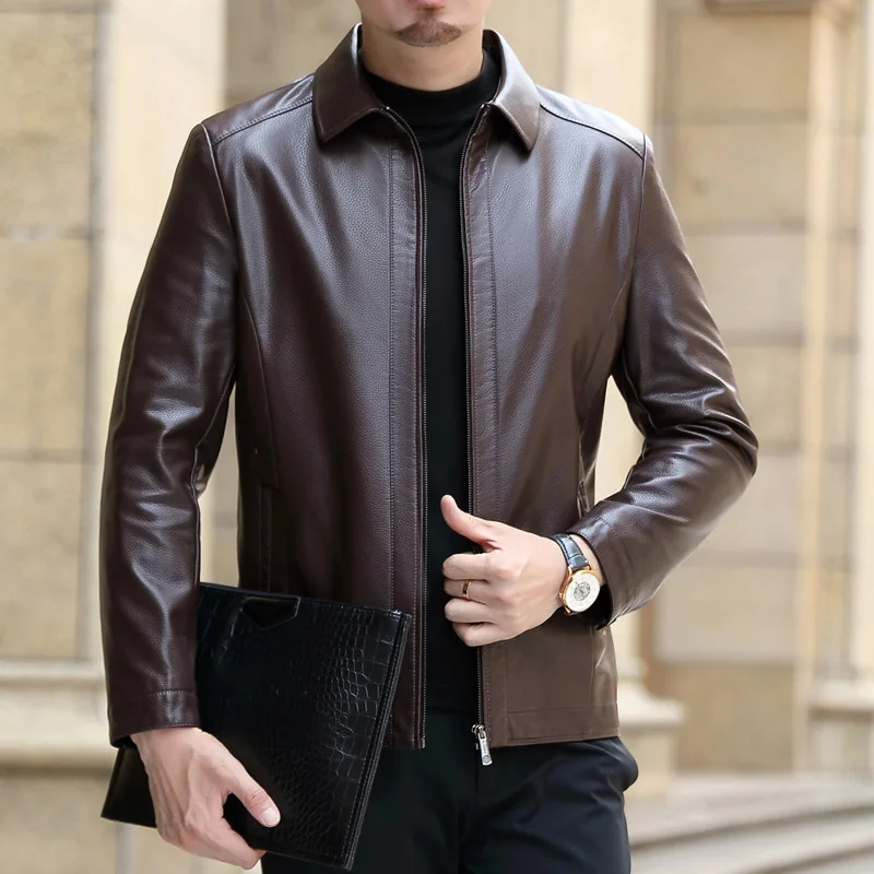 Новинка 2023 мужская кожаная куртка из воловьей кожи деловая Повседневная